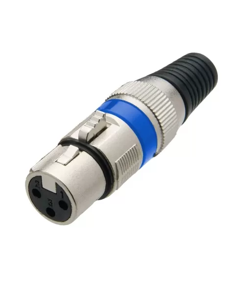 CONECTOR CANNON FEMEA XLR COM ROSCA METAL AZUL