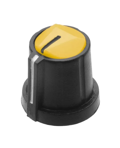 KNOB ROTATIVO PARA EIXO ESTRIADO COM TAMPA AMARELO 18X19,3 MM