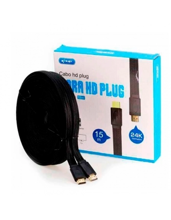 CABO FLAT HDMI + HDMI COM 15 METROS ULTRA HD EM NYLON PONTA 24K